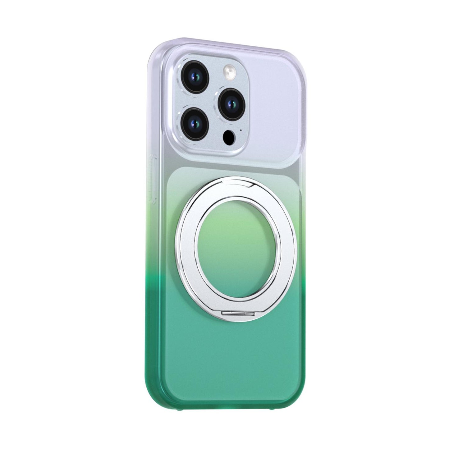 For iPhone 15 Pro Phantom Skin Feel Gradient 360 Degree Rotating Holder Phone Case(Green)