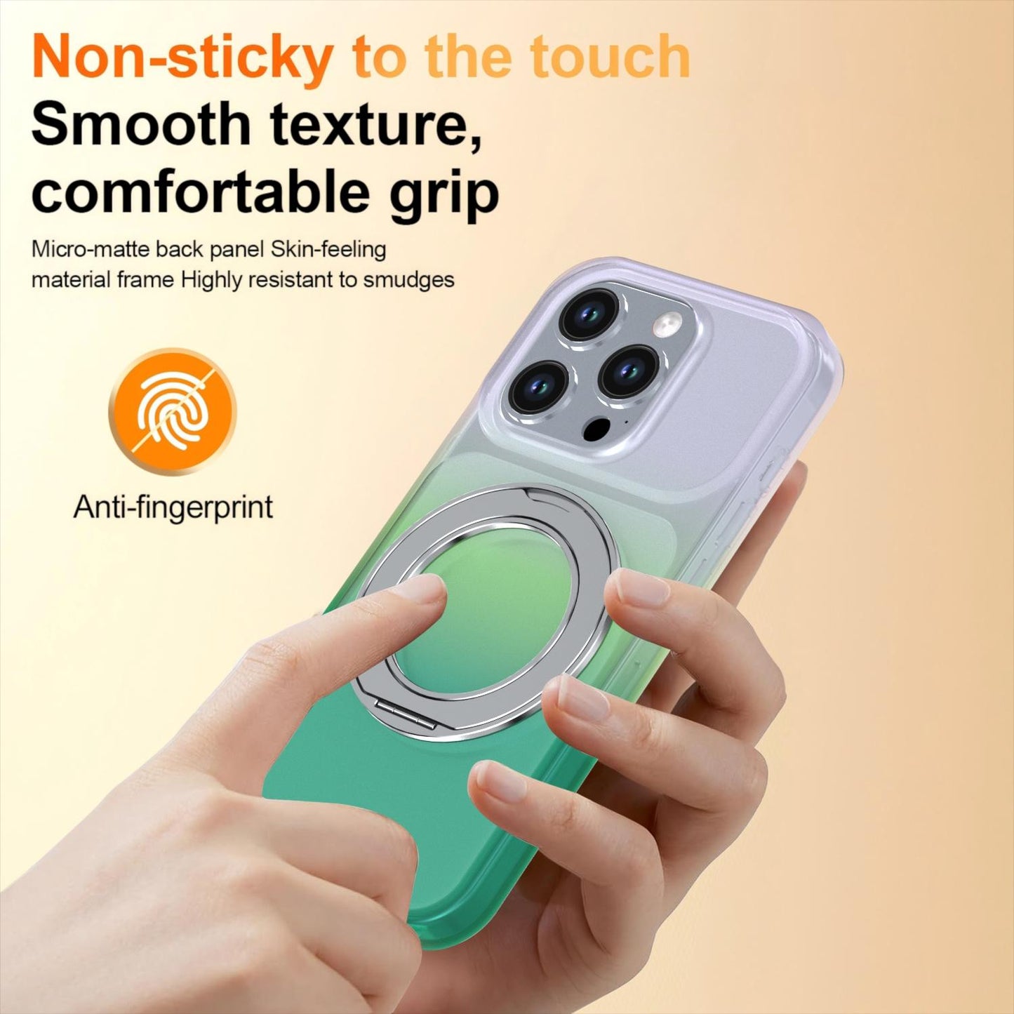 For iPhone 15 Pro Phantom Skin Feel Gradient 360 Degree Rotating Holder Phone Case(Green)