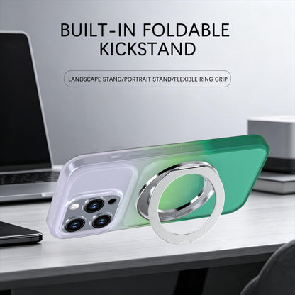 For iPhone 15 Pro Phantom Skin Feel Gradient 360 Degree Rotating Holder Phone Case(Green)
