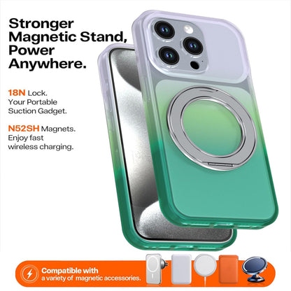 For iPhone 15 Pro Phantom Skin Feel Gradient 360 Degree Rotating Holder Phone Case(Green)