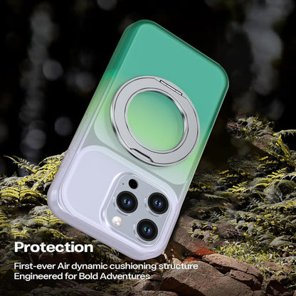 For iPhone 15 Pro Phantom Skin Feel Gradient 360 Degree Rotating Holder Phone Case(Green)
