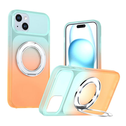 For iPhone 15 Plus / 14 Plus Phantom Skin Feel Gradient 360 Degree Rotating Holder Phone Case(Orange)