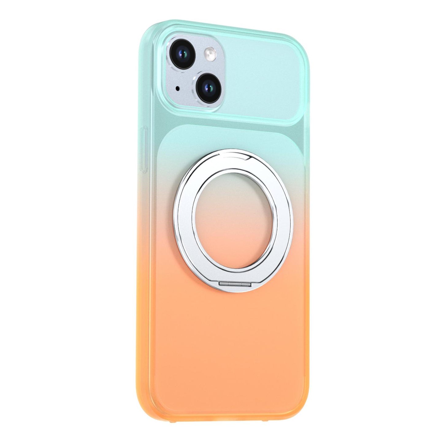 For iPhone 15 Plus / 14 Plus Phantom Skin Feel Gradient 360 Degree Rotating Holder Phone Case(Orange)