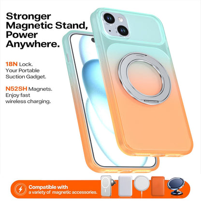For iPhone 15 Plus / 14 Plus Phantom Skin Feel Gradient 360 Degree Rotating Holder Phone Case(Orange)