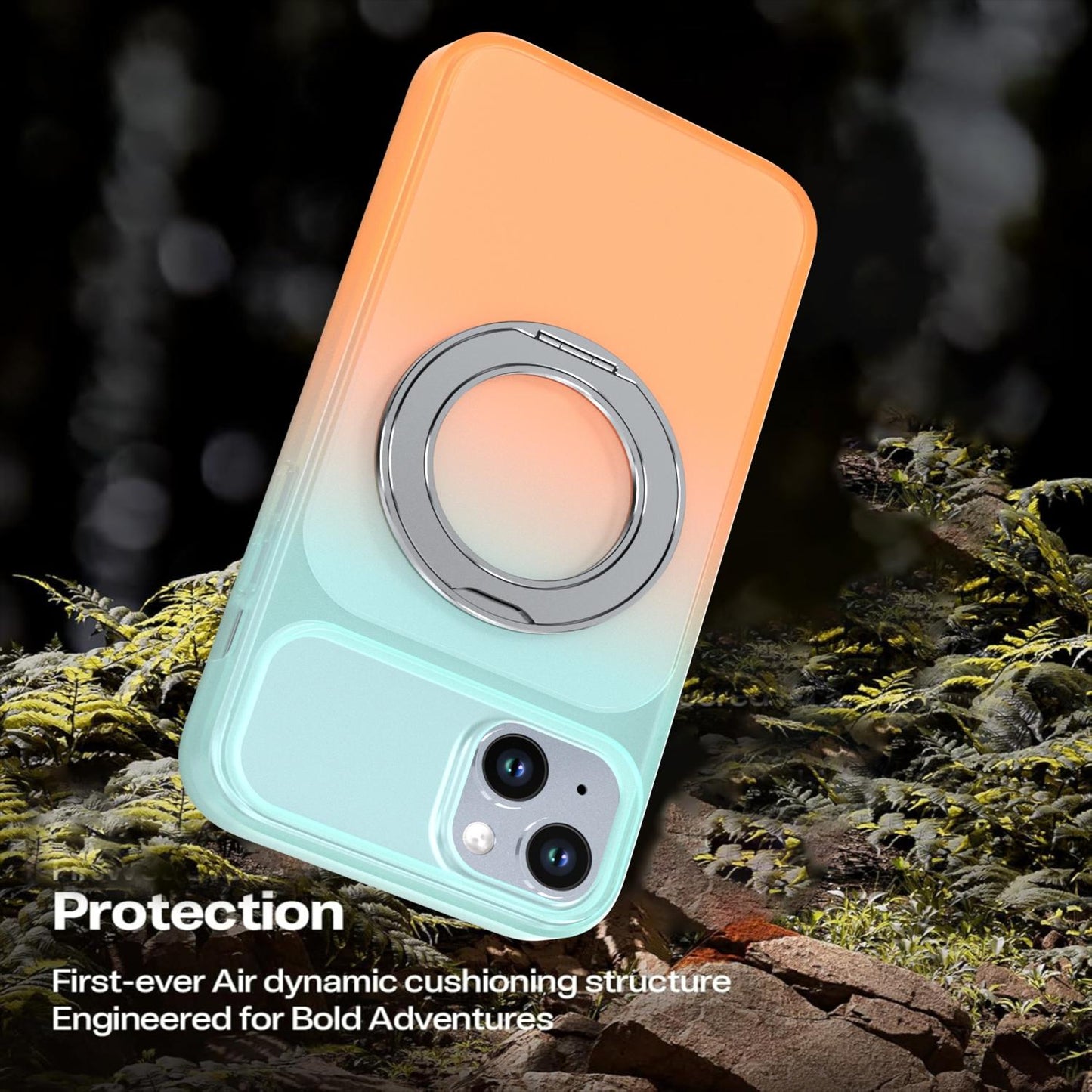 For iPhone 15 Plus / 14 Plus Phantom Skin Feel Gradient 360 Degree Rotating Holder Phone Case(Orange)