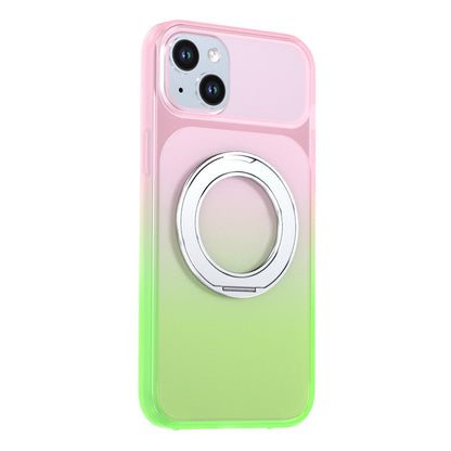 For iPhone 15 Plus / 14 Plus Phantom Skin Feel Gradient 360 Degree Rotating Holder Phone Case(Pink)