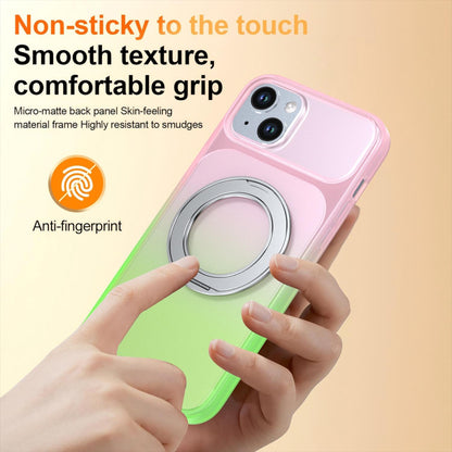 For iPhone 15 Plus / 14 Plus Phantom Skin Feel Gradient 360 Degree Rotating Holder Phone Case(Pink)
