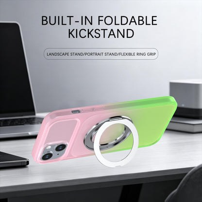 For iPhone 15 Plus / 14 Plus Phantom Skin Feel Gradient 360 Degree Rotating Holder Phone Case(Pink)