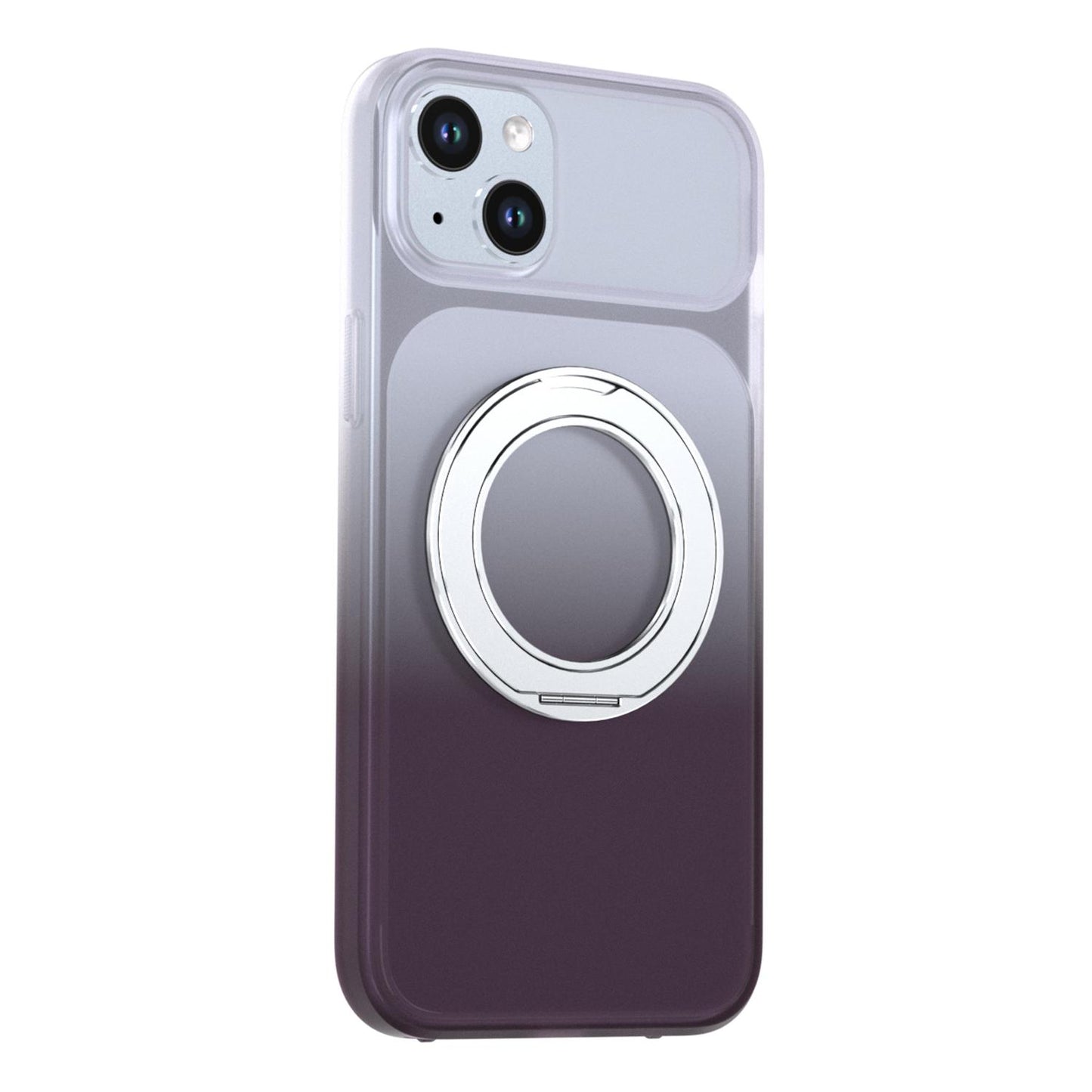 For iPhone 15 Plus / 14 Plus Phantom Skin Feel Gradient 360 Degree Rotating Holder Phone Case(Grey)