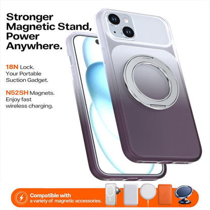 For iPhone 15 Plus / 14 Plus Phantom Skin Feel Gradient 360 Degree Rotating Holder Phone Case(Grey)