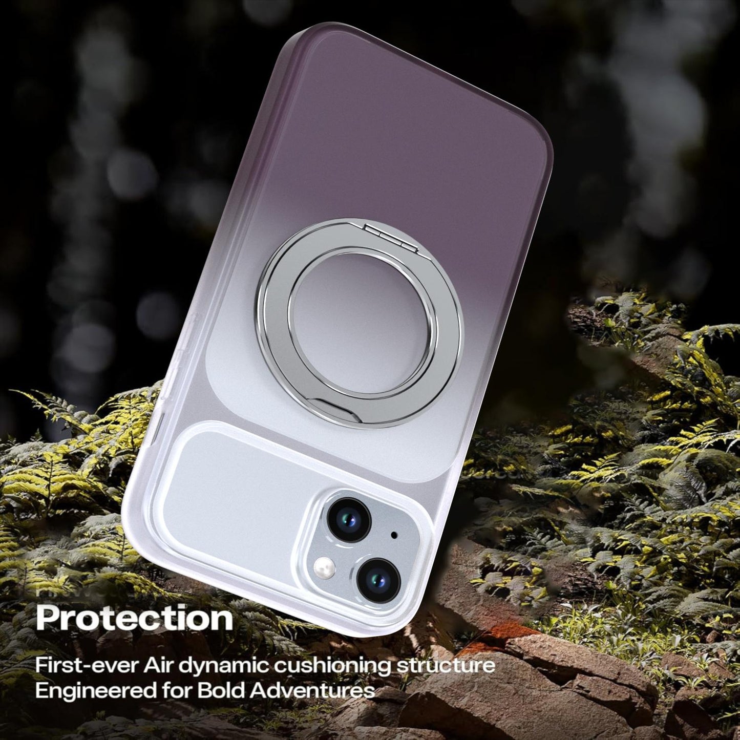 For iPhone 15 Plus / 14 Plus Phantom Skin Feel Gradient 360 Degree Rotating Holder Phone Case(Grey)