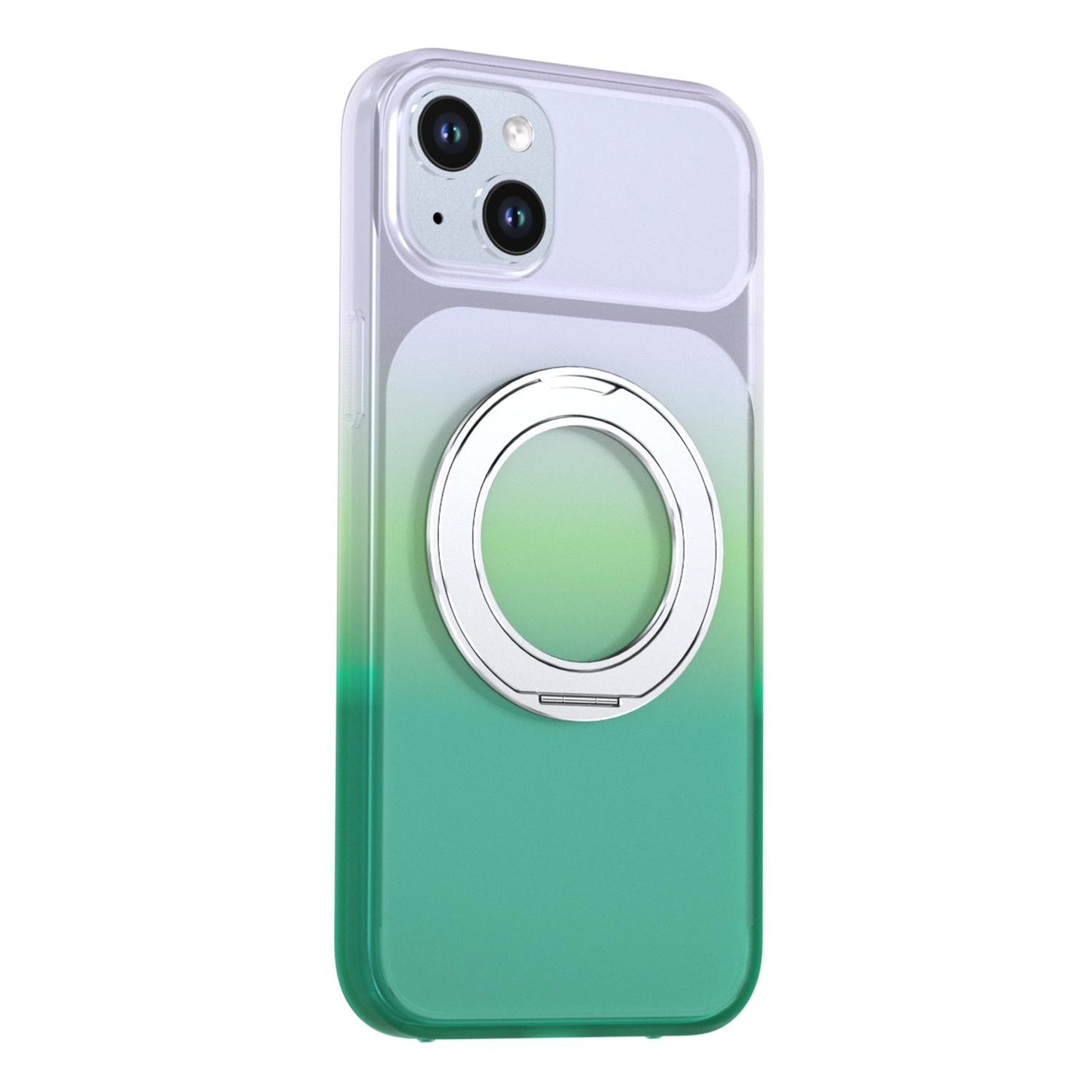 For iPhone 15 Plus / 14 Plus Phantom Skin Feel Gradient 360 Degree Rotating Holder Phone Case(Green)