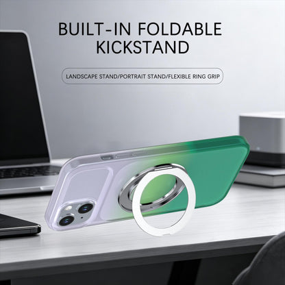 For iPhone 15 Plus / 14 Plus Phantom Skin Feel Gradient 360 Degree Rotating Holder Phone Case(Green)