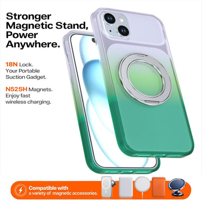For iPhone 15 Plus / 14 Plus Phantom Skin Feel Gradient 360 Degree Rotating Holder Phone Case(Green)