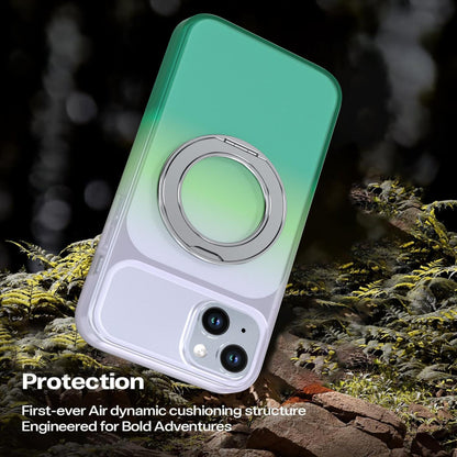 For iPhone 15 Plus / 14 Plus Phantom Skin Feel Gradient 360 Degree Rotating Holder Phone Case(Green)