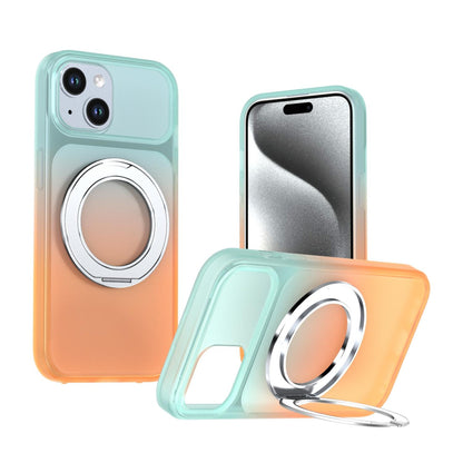 For iPhone 15 Phantom Skin Feel Gradient 360 Degree Rotating Holder Phone Case(Orange)