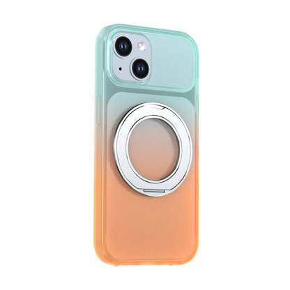 For iPhone 15 Phantom Skin Feel Gradient 360 Degree Rotating Holder Phone Case(Orange)
