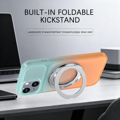 For iPhone 15 Phantom Skin Feel Gradient 360 Degree Rotating Holder Phone Case(Orange)