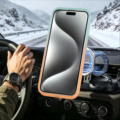 For iPhone 15 Phantom Skin Feel Gradient 360 Degree Rotating Holder Phone Case(Orange)