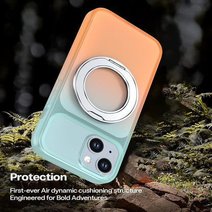 For iPhone 15 Phantom Skin Feel Gradient 360 Degree Rotating Holder Phone Case(Orange)