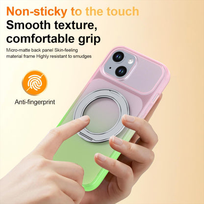 For iPhone 15 Phantom Skin Feel Gradient 360 Degree Rotating Holder Phone Case(Pink)