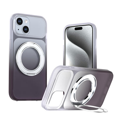 For iPhone 15 Phantom Skin Feel Gradient 360 Degree Rotating Holder Phone Case(Grey)