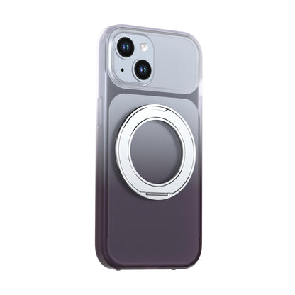 For iPhone 15 Phantom Skin Feel Gradient 360 Degree Rotating Holder Phone Case(Grey)