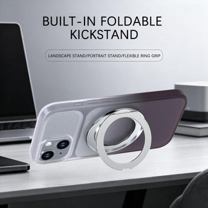 For iPhone 15 Phantom Skin Feel Gradient 360 Degree Rotating Holder Phone Case(Grey)