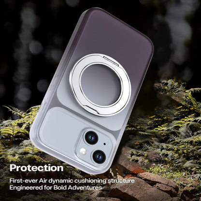 For iPhone 15 Phantom Skin Feel Gradient 360 Degree Rotating Holder Phone Case(Grey)