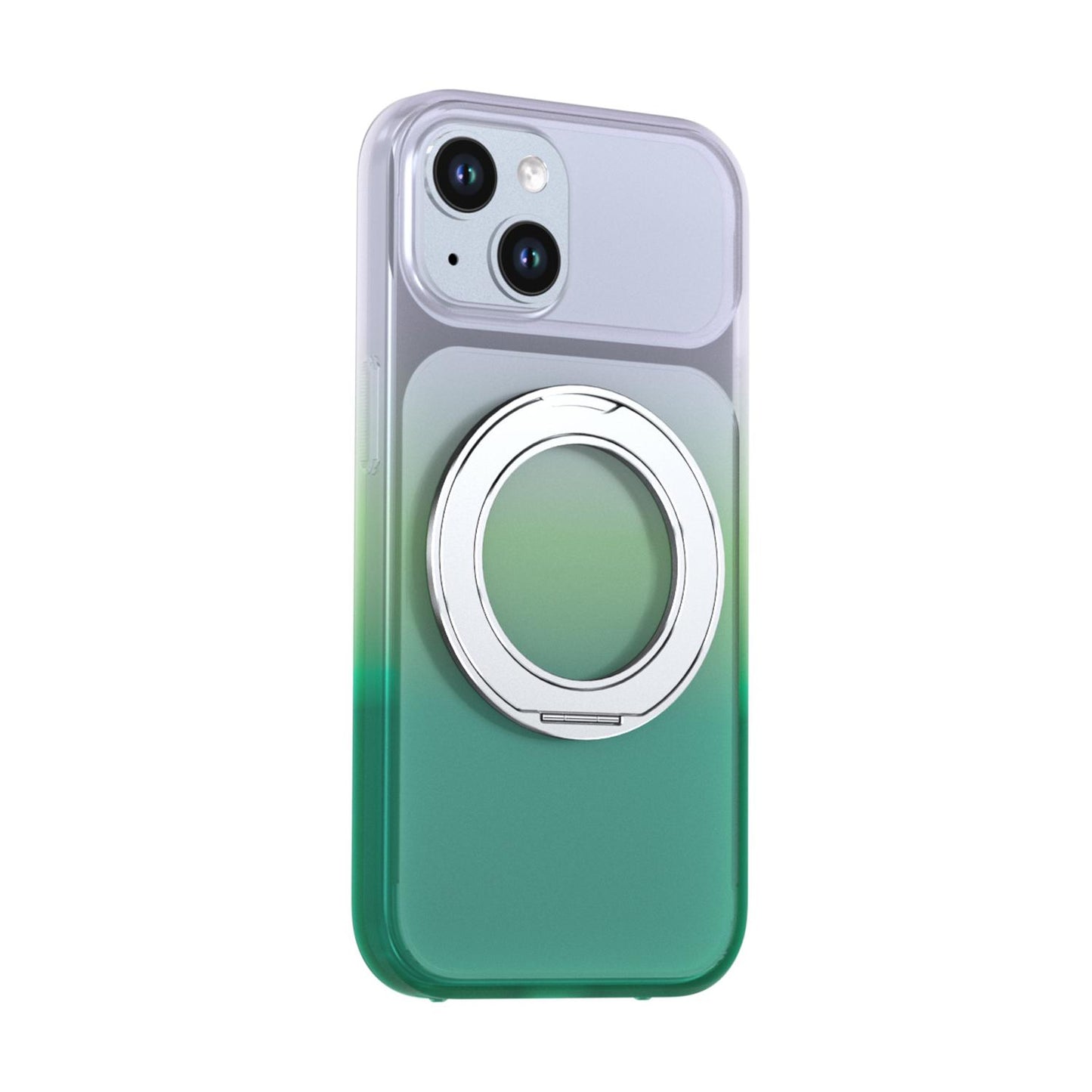 For iPhone 15 Phantom Skin Feel Gradient 360 Degree Rotating Holder Phone Case(Green)