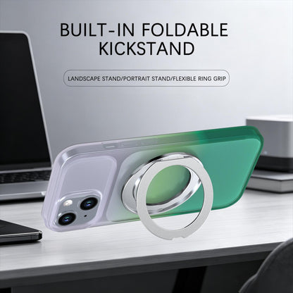For iPhone 15 Phantom Skin Feel Gradient 360 Degree Rotating Holder Phone Case(Green)
