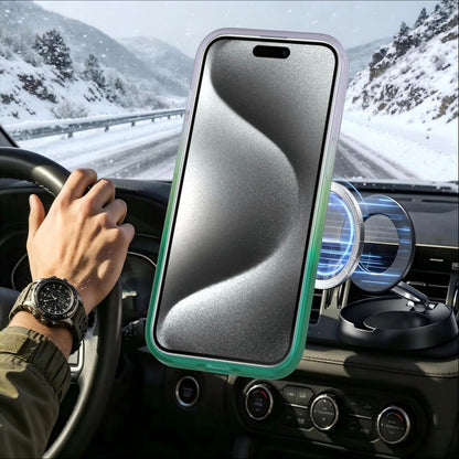 For iPhone 15 Phantom Skin Feel Gradient 360 Degree Rotating Holder Phone Case(Green)