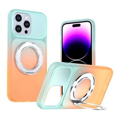 For iPhone 14 Pro Max Phantom Skin Feel Gradient 360 Degree Rotating Holder Phone Case(Orange)