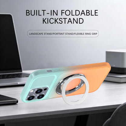 For iPhone 14 Pro Max Phantom Skin Feel Gradient 360 Degree Rotating Holder Phone Case(Orange)