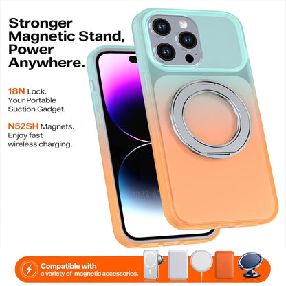 For iPhone 14 Pro Max Phantom Skin Feel Gradient 360 Degree Rotating Holder Phone Case(Orange)