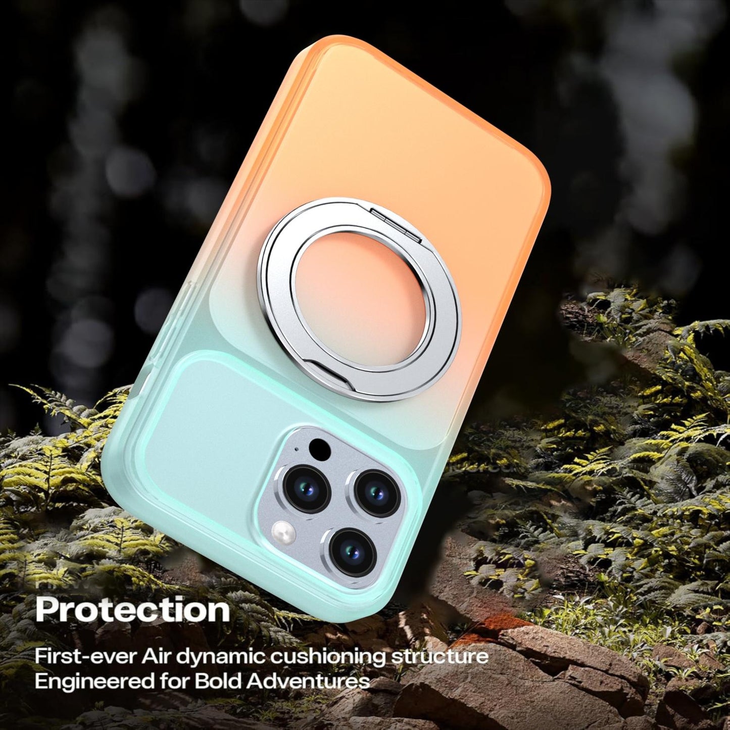 For iPhone 14 Pro Max Phantom Skin Feel Gradient 360 Degree Rotating Holder Phone Case(Orange)