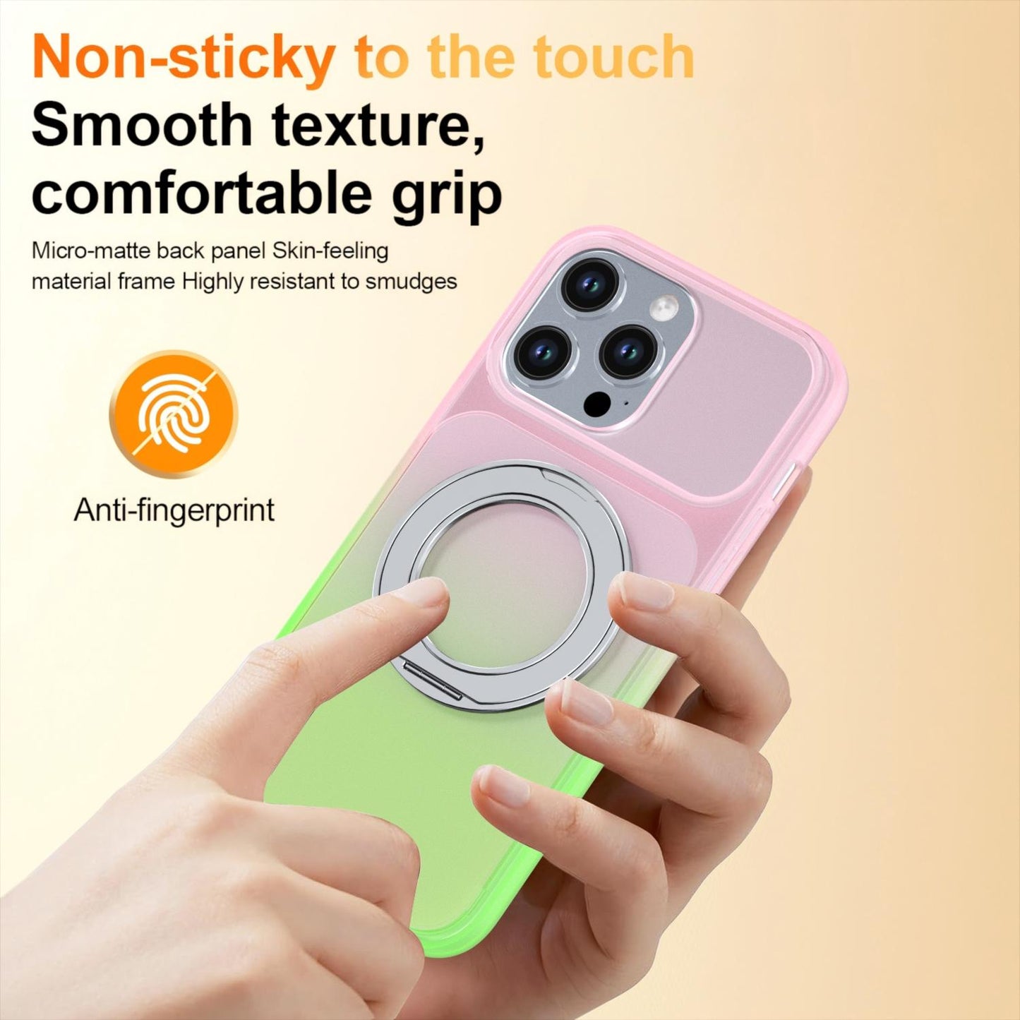 For iPhone 14 Pro Max Phantom Skin Feel Gradient 360 Degree Rotating Holder Phone Case(Pink)