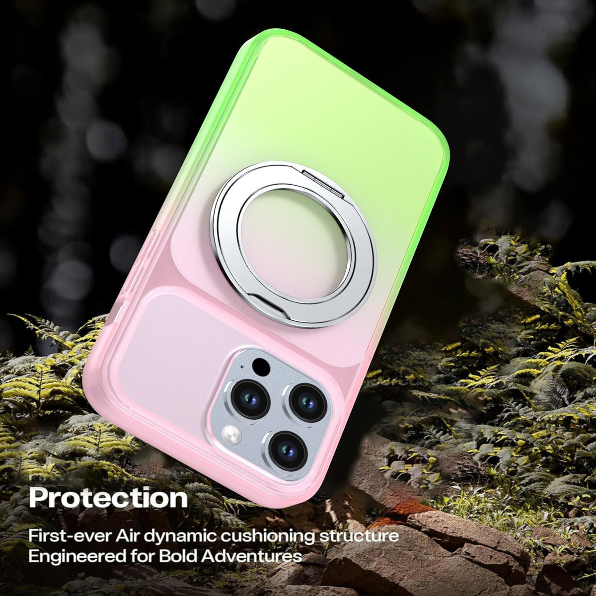 For iPhone 14 Pro Max Phantom Skin Feel Gradient 360 Degree Rotating Holder Phone Case - Pink - EDA009999013B