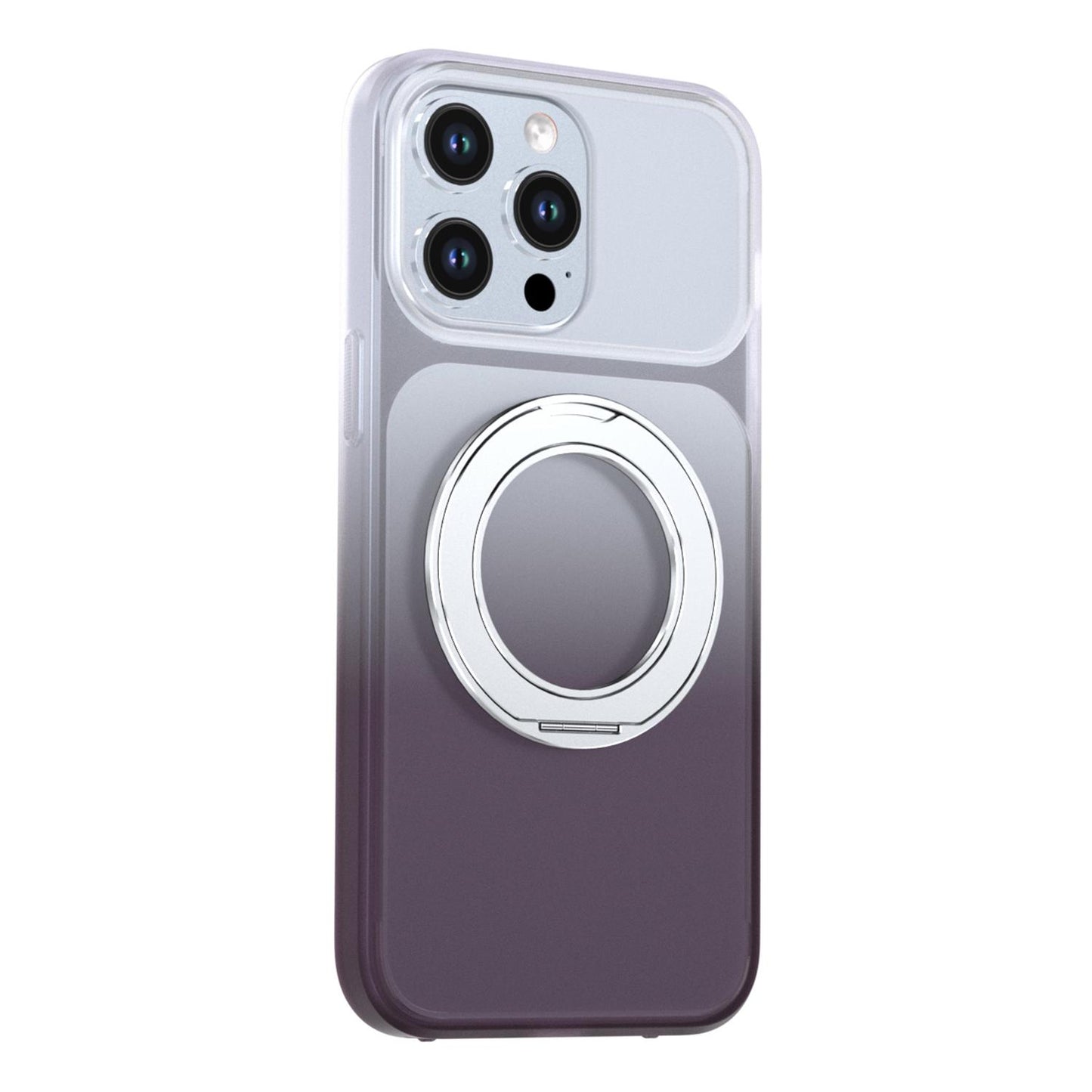 For iPhone 14 Pro Max Phantom Skin Feel Gradient 360 Degree Rotating Holder Phone Case(Grey)