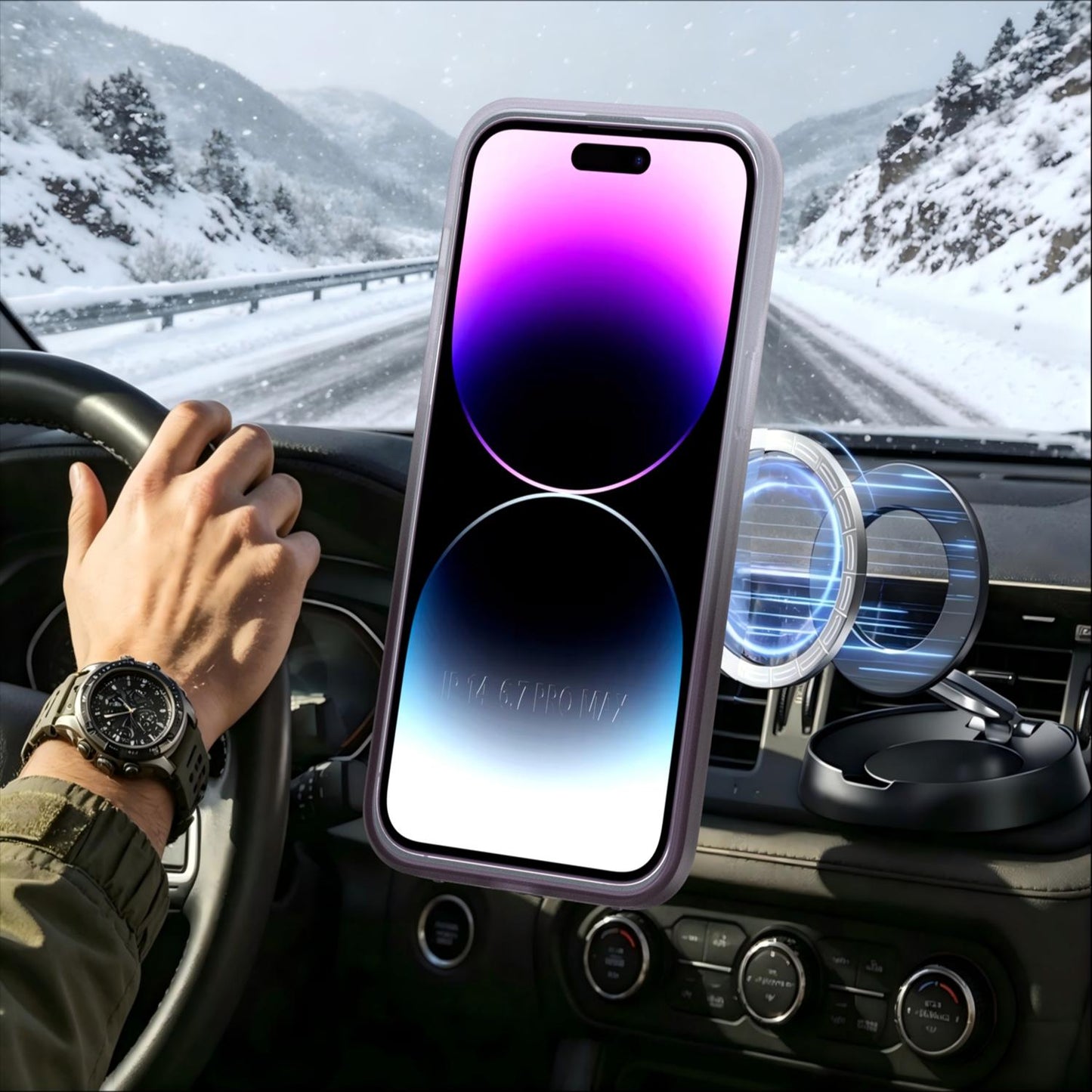 For iPhone 14 Pro Max Phantom Skin Feel Gradient 360 Degree Rotating Holder Phone Case(Grey)