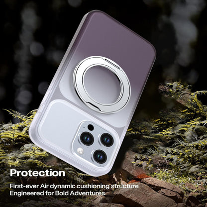 For iPhone 14 Pro Max Phantom Skin Feel Gradient 360 Degree Rotating Holder Phone Case(Grey)