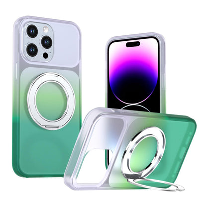 For iPhone 14 Pro Max Phantom Skin Feel Gradient 360 Degree Rotating Holder Phone Case(Green)