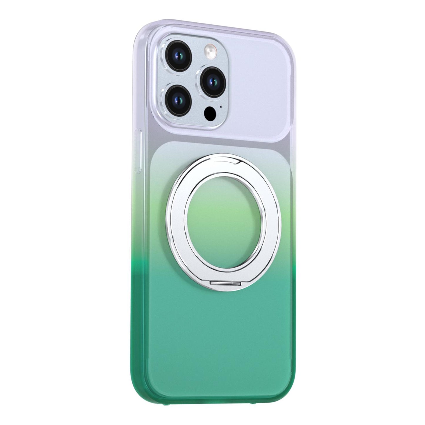 For iPhone 14 Pro Max Phantom Skin Feel Gradient 360 Degree Rotating Holder Phone Case(Green)