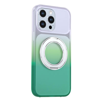 For iPhone 14 Pro Max Phantom Skin Feel Gradient 360 Degree Rotating Holder Phone Case(Green)