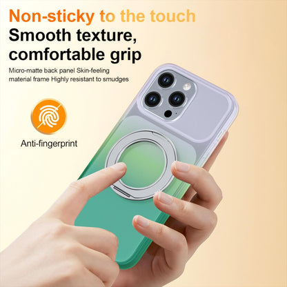 For iPhone 14 Pro Max Phantom Skin Feel Gradient 360 Degree Rotating Holder Phone Case(Green)
