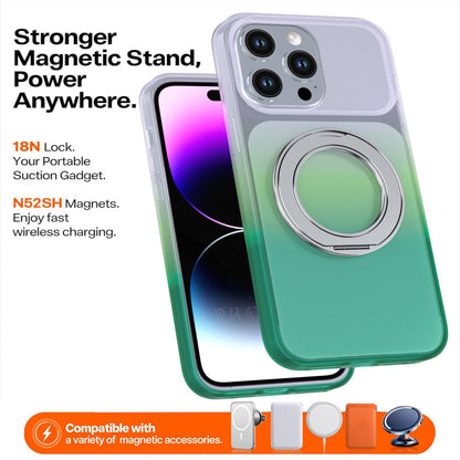 For iPhone 14 Pro Max Phantom Skin Feel Gradient 360 Degree Rotating Holder Phone Case(Green)