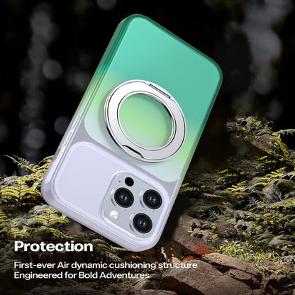 For iPhone 14 Pro Max Phantom Skin Feel Gradient 360 Degree Rotating Holder Phone Case(Green)
