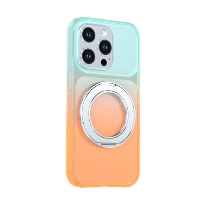 For iPhone 14 Pro Phantom Skin Feel Gradient 360 Degree Rotating Holder Phone Case(Orange)