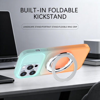 For iPhone 14 Pro Phantom Skin Feel Gradient 360 Degree Rotating Holder Phone Case(Orange)