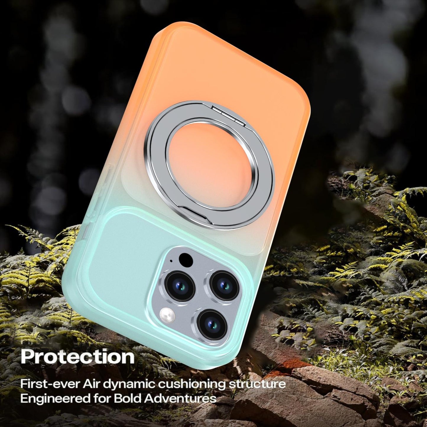 For iPhone 14 Pro Phantom Skin Feel Gradient 360 Degree Rotating Holder Phone Case(Orange)